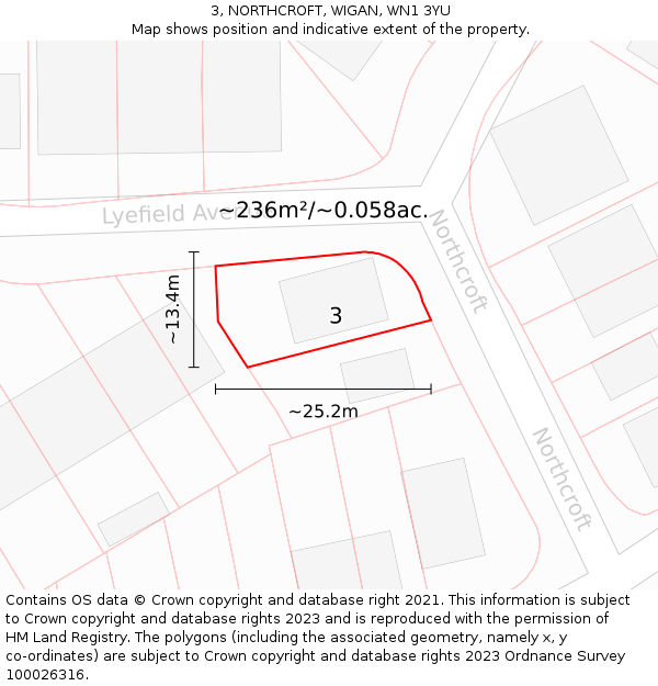 3, NORTHCROFT, WIGAN, WN1 3YU: Plot and title map