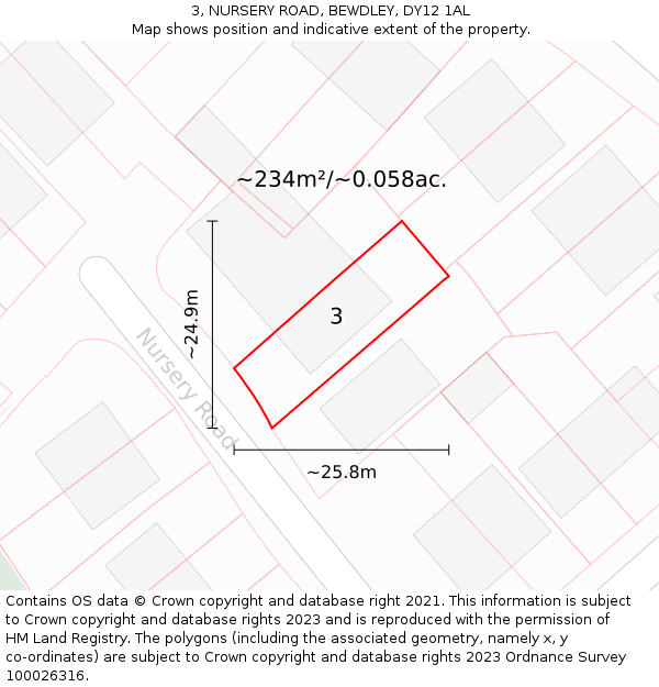 3, NURSERY ROAD, BEWDLEY, DY12 1AL: Plot and title map