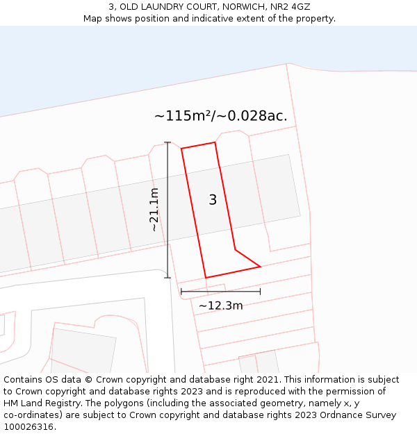 3, OLD LAUNDRY COURT, NORWICH, NR2 4GZ: Plot and title map