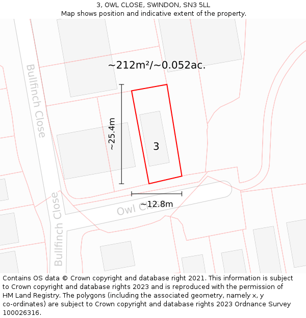 3, OWL CLOSE, SWINDON, SN3 5LL: Plot and title map