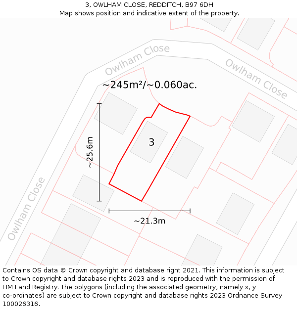 3, OWLHAM CLOSE, REDDITCH, B97 6DH: Plot and title map