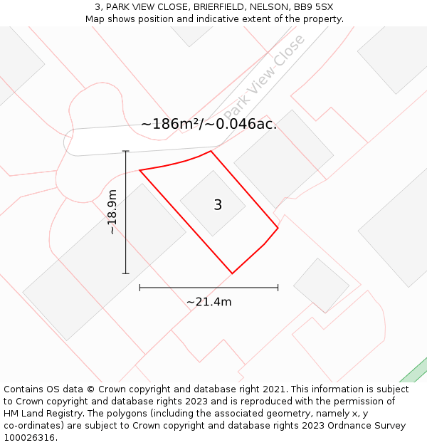3, PARK VIEW CLOSE, BRIERFIELD, NELSON, BB9 5SX: Plot and title map