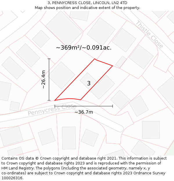3, PENNYCRESS CLOSE, LINCOLN, LN2 4TD: Plot and title map