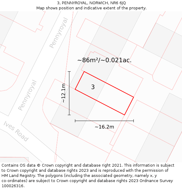 3, PENNYROYAL, NORWICH, NR6 6JQ: Plot and title map