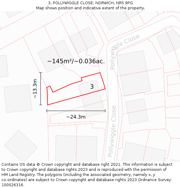 3, POLLYWIGGLE CLOSE, NORWICH, NR5 9PG: Plot and title map