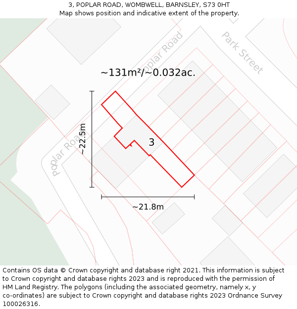 3, POPLAR ROAD, WOMBWELL, BARNSLEY, S73 0HT: Plot and title map