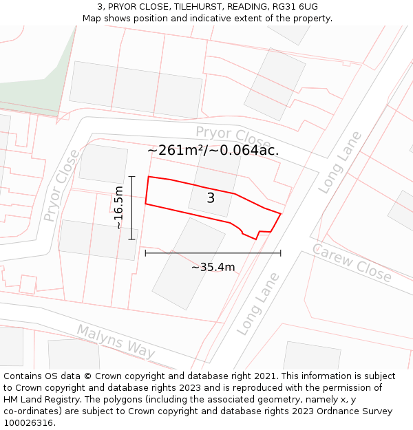 3, PRYOR CLOSE, TILEHURST, READING, RG31 6UG: Plot and title map