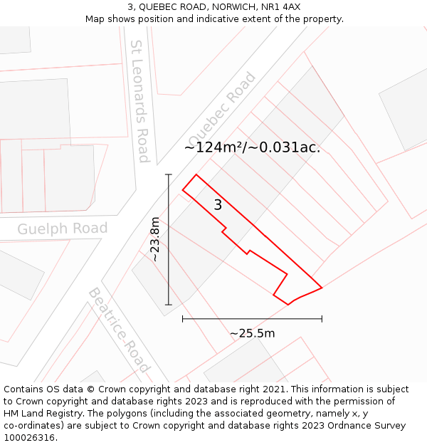 3, QUEBEC ROAD, NORWICH, NR1 4AX: Plot and title map