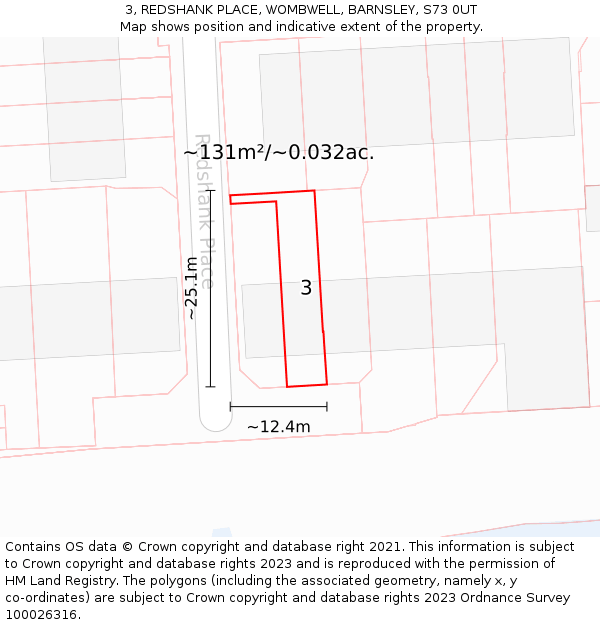 3, REDSHANK PLACE, WOMBWELL, BARNSLEY, S73 0UT: Plot and title map
