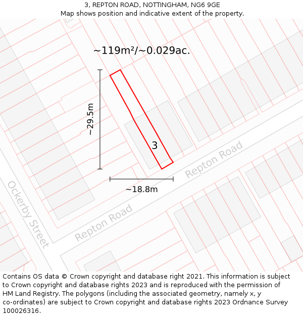 3, REPTON ROAD, NOTTINGHAM, NG6 9GE: Plot and title map
