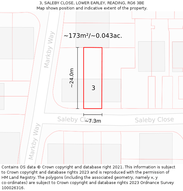 3, SALEBY CLOSE, LOWER EARLEY, READING, RG6 3BE: Plot and title map