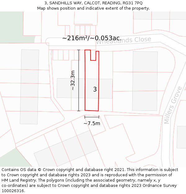 3, SANDHILLS WAY, CALCOT, READING, RG31 7PQ: Plot and title map