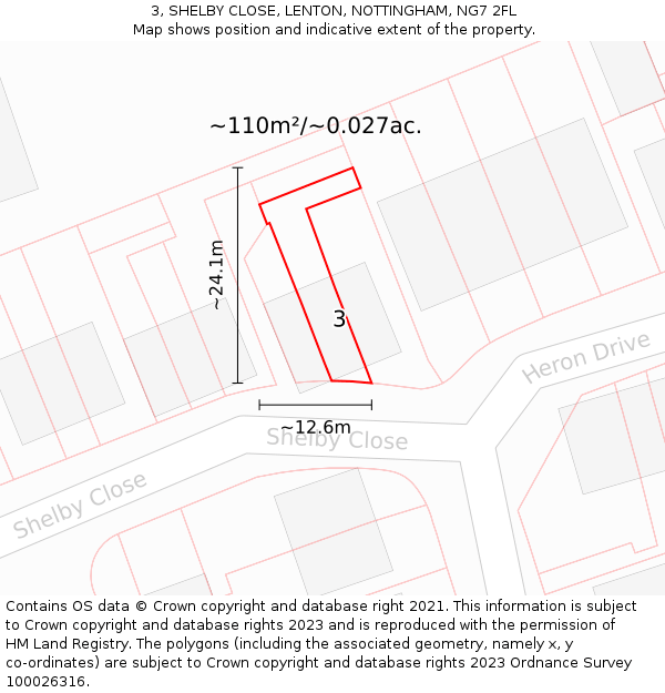 3, SHELBY CLOSE, LENTON, NOTTINGHAM, NG7 2FL: Plot and title map