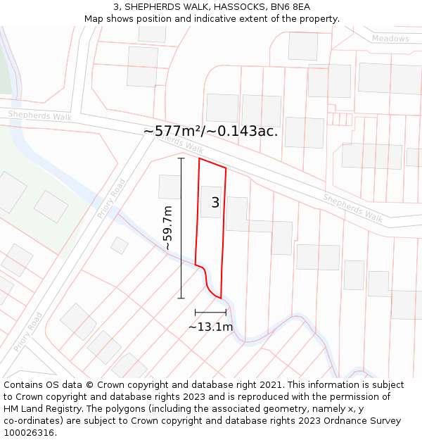 3, SHEPHERDS WALK, HASSOCKS, BN6 8EA: Plot and title map