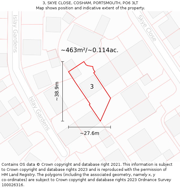 3, SKYE CLOSE, COSHAM, PORTSMOUTH, PO6 3LT: Plot and title map