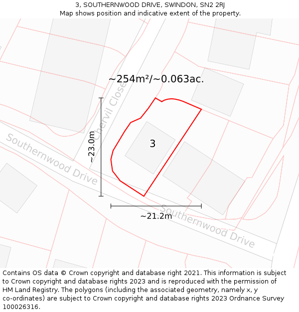 3, SOUTHERNWOOD DRIVE, SWINDON, SN2 2RJ: Plot and title map
