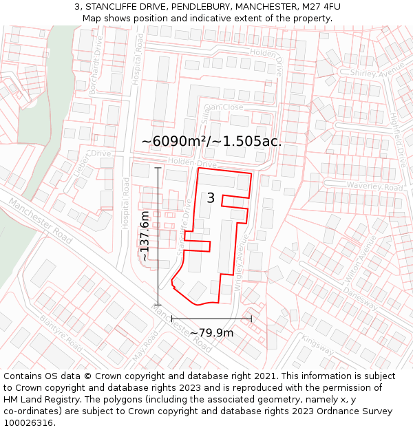 3, STANCLIFFE DRIVE, PENDLEBURY, MANCHESTER, M27 4FU: Plot and title map