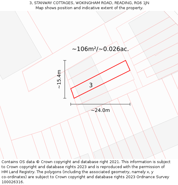 3, STANWAY COTTAGES, WOKINGHAM ROAD, READING, RG6 1JN: Plot and title map