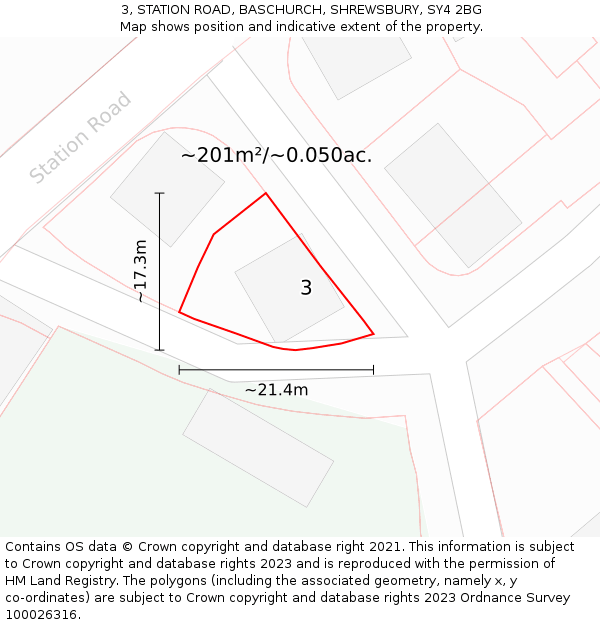 3, STATION ROAD, BASCHURCH, SHREWSBURY, SY4 2BG: Plot and title map