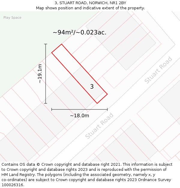 3, STUART ROAD, NORWICH, NR1 2BY: Plot and title map