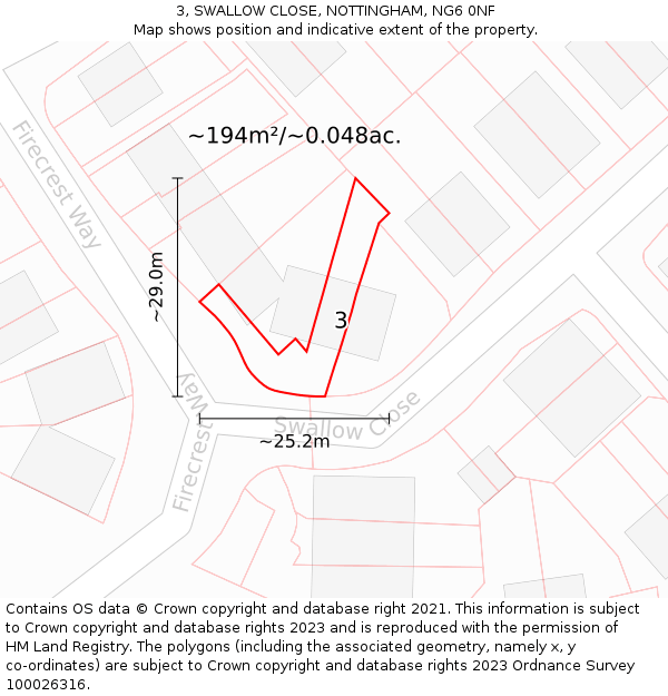 3, SWALLOW CLOSE, NOTTINGHAM, NG6 0NF: Plot and title map