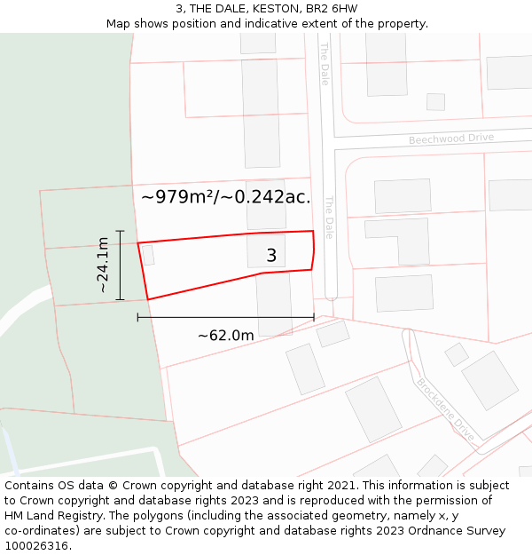 3, THE DALE, KESTON, BR2 6HW: Plot and title map