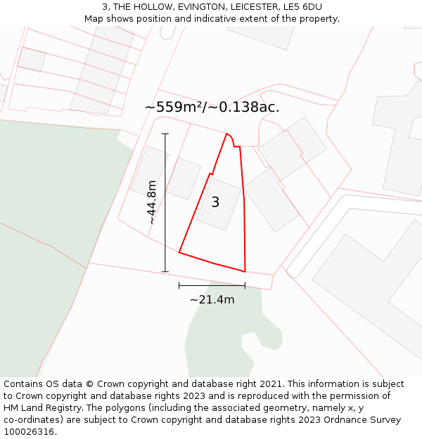 3, THE HOLLOW, EVINGTON, LEICESTER, LE5 6DU: Plot and title map
