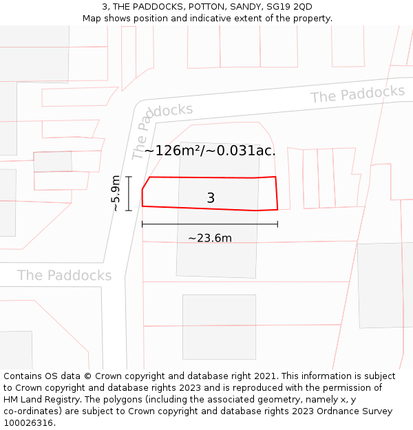 3, THE PADDOCKS, POTTON, SANDY, SG19 2QD: Plot and title map