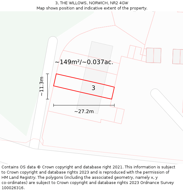 3, THE WILLOWS, NORWICH, NR2 4GW: Plot and title map