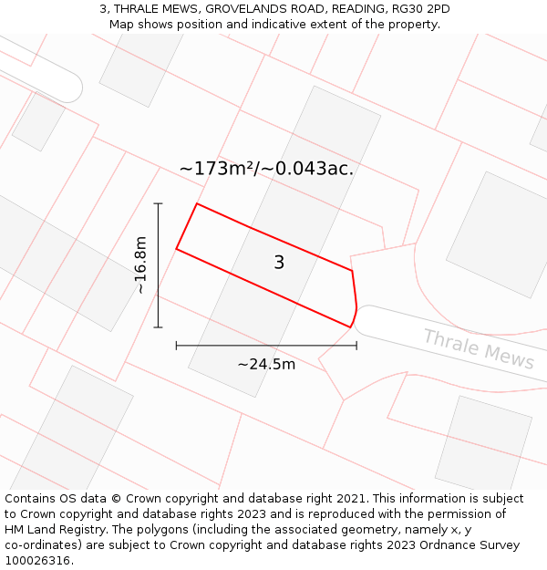 3, THRALE MEWS, GROVELANDS ROAD, READING, RG30 2PD: Plot and title map