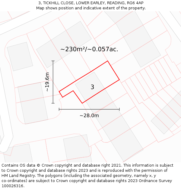 3, TICKHILL CLOSE, LOWER EARLEY, READING, RG6 4AP: Plot and title map