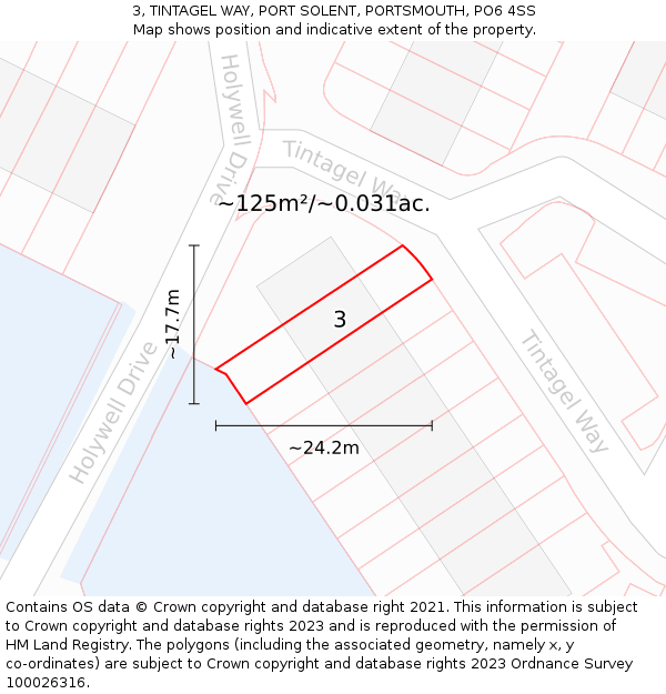 3, TINTAGEL WAY, PORT SOLENT, PORTSMOUTH, PO6 4SS: Plot and title map