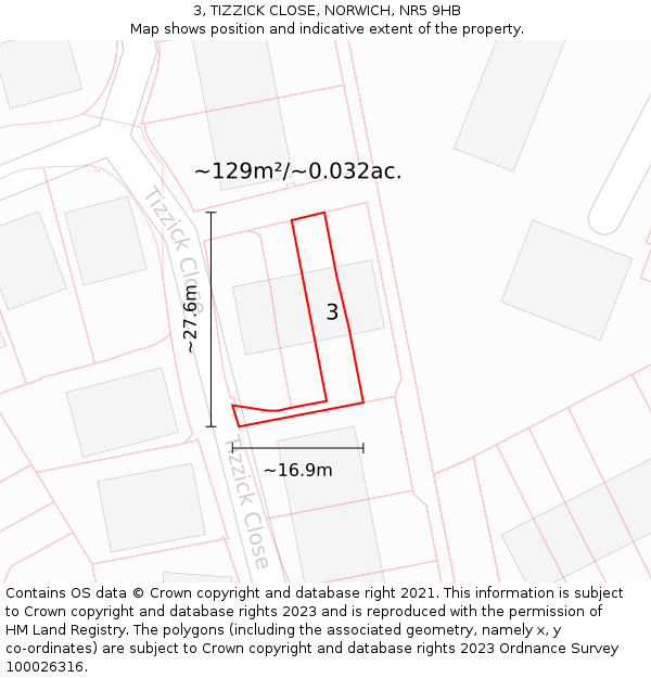 3, TIZZICK CLOSE, NORWICH, NR5 9HB: Plot and title map