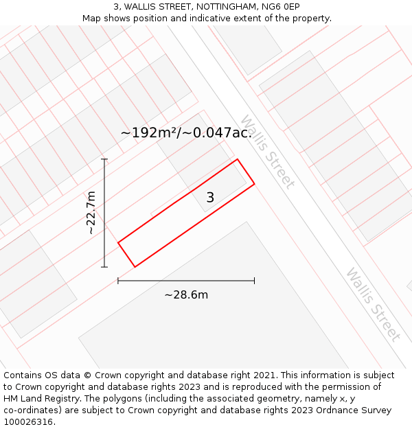 3, WALLIS STREET, NOTTINGHAM, NG6 0EP: Plot and title map