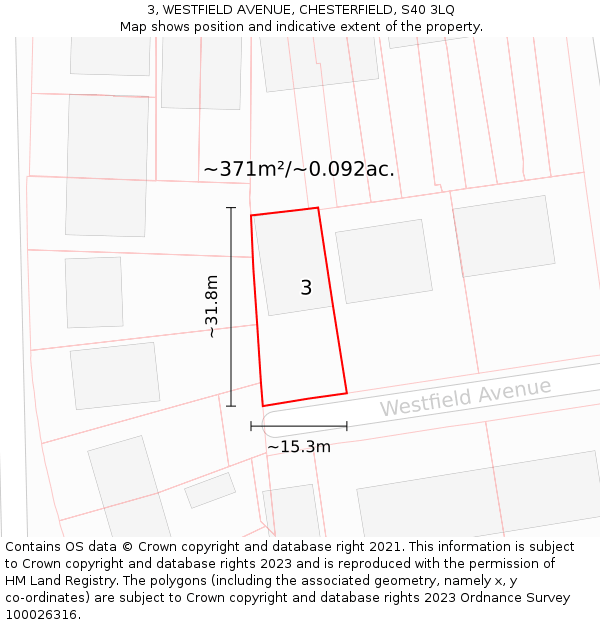 3, WESTFIELD AVENUE, CHESTERFIELD, S40 3LQ: Plot and title map
