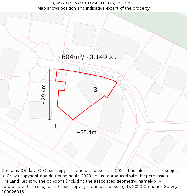 3, WIGTON PARK CLOSE, LEEDS, LS17 8UH: Plot and title map