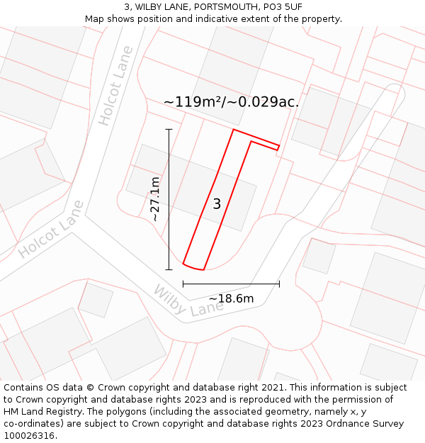 3, WILBY LANE, PORTSMOUTH, PO3 5UF: Plot and title map