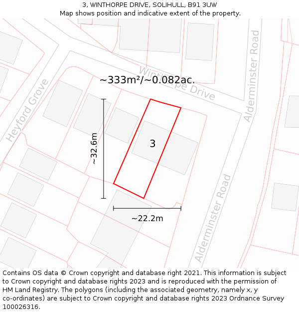 3, WINTHORPE DRIVE, SOLIHULL, B91 3UW: Plot and title map