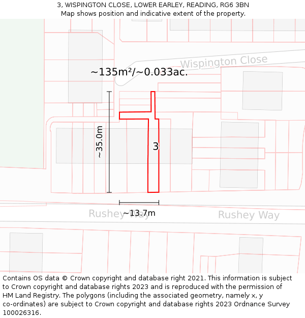 3, WISPINGTON CLOSE, LOWER EARLEY, READING, RG6 3BN: Plot and title map