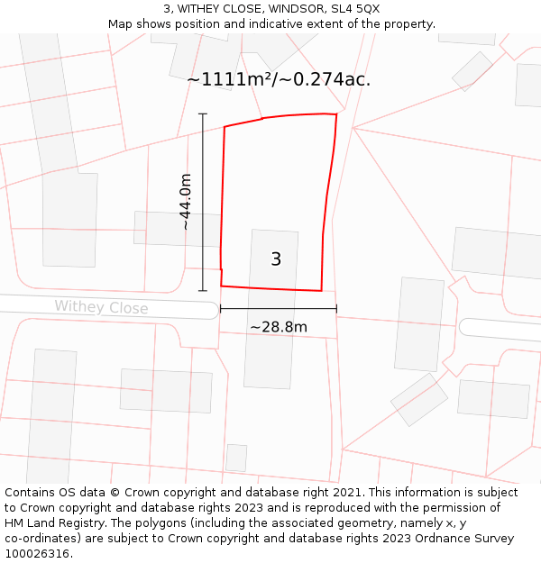 3, WITHEY CLOSE, WINDSOR, SL4 5QX: Plot and title map