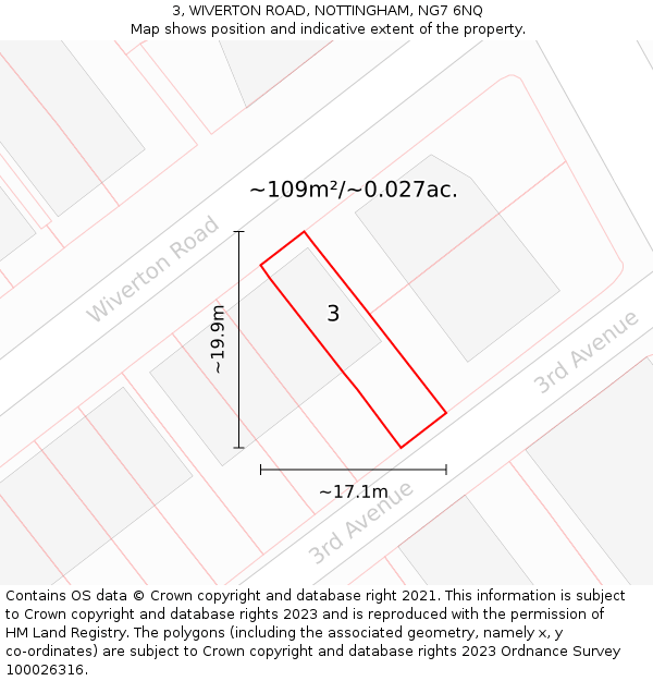 3, WIVERTON ROAD, NOTTINGHAM, NG7 6NQ: Plot and title map