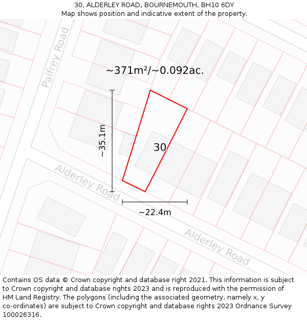 30, ALDERLEY ROAD, BOURNEMOUTH, BH10 6DY: Plot and title map