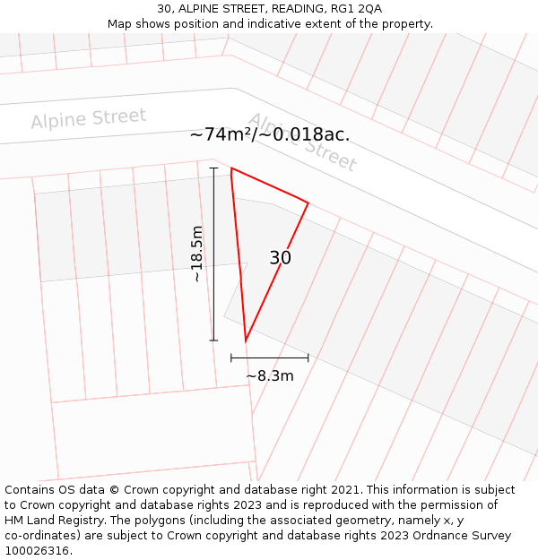 30, ALPINE STREET, READING, RG1 2QA: Plot and title map