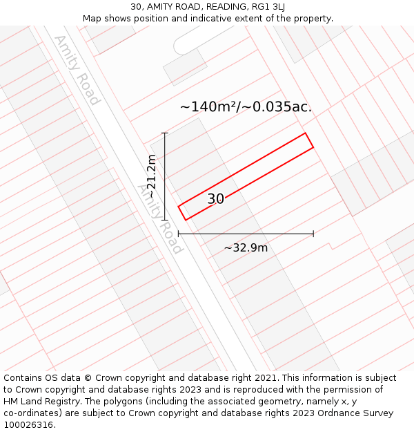30, AMITY ROAD, READING, RG1 3LJ: Plot and title map