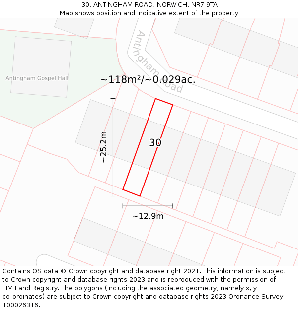 30, ANTINGHAM ROAD, NORWICH, NR7 9TA: Plot and title map