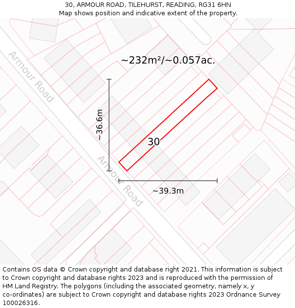 30, ARMOUR ROAD, TILEHURST, READING, RG31 6HN: Plot and title map