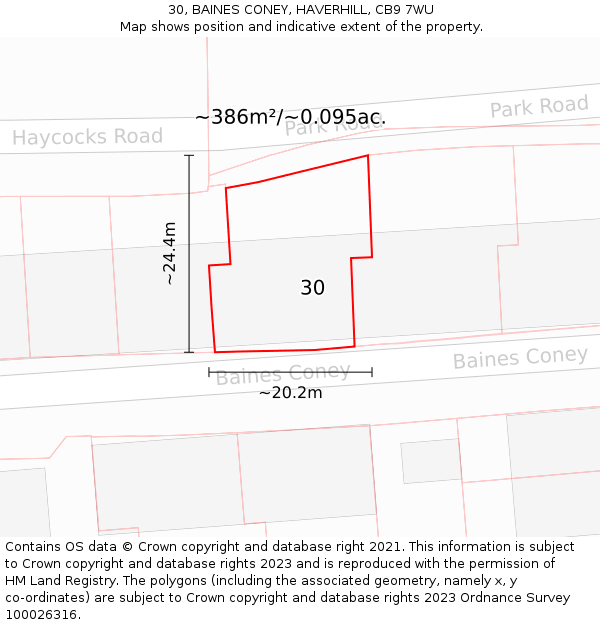 30, BAINES CONEY, HAVERHILL, CB9 7WU: Plot and title map