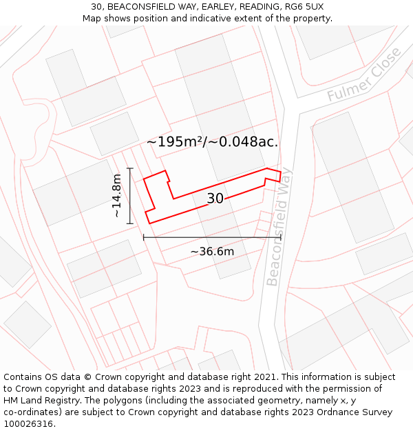30, BEACONSFIELD WAY, EARLEY, READING, RG6 5UX: Plot and title map