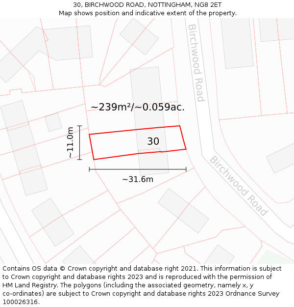 30, BIRCHWOOD ROAD, NOTTINGHAM, NG8 2ET: Plot and title map