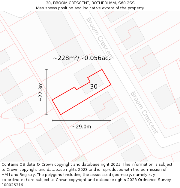 30, BROOM CRESCENT, ROTHERHAM, S60 2SS: Plot and title map